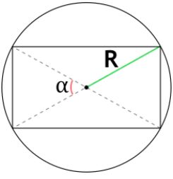  площади прямоугольника через радиус описанной окружности и угол между диагоналями
